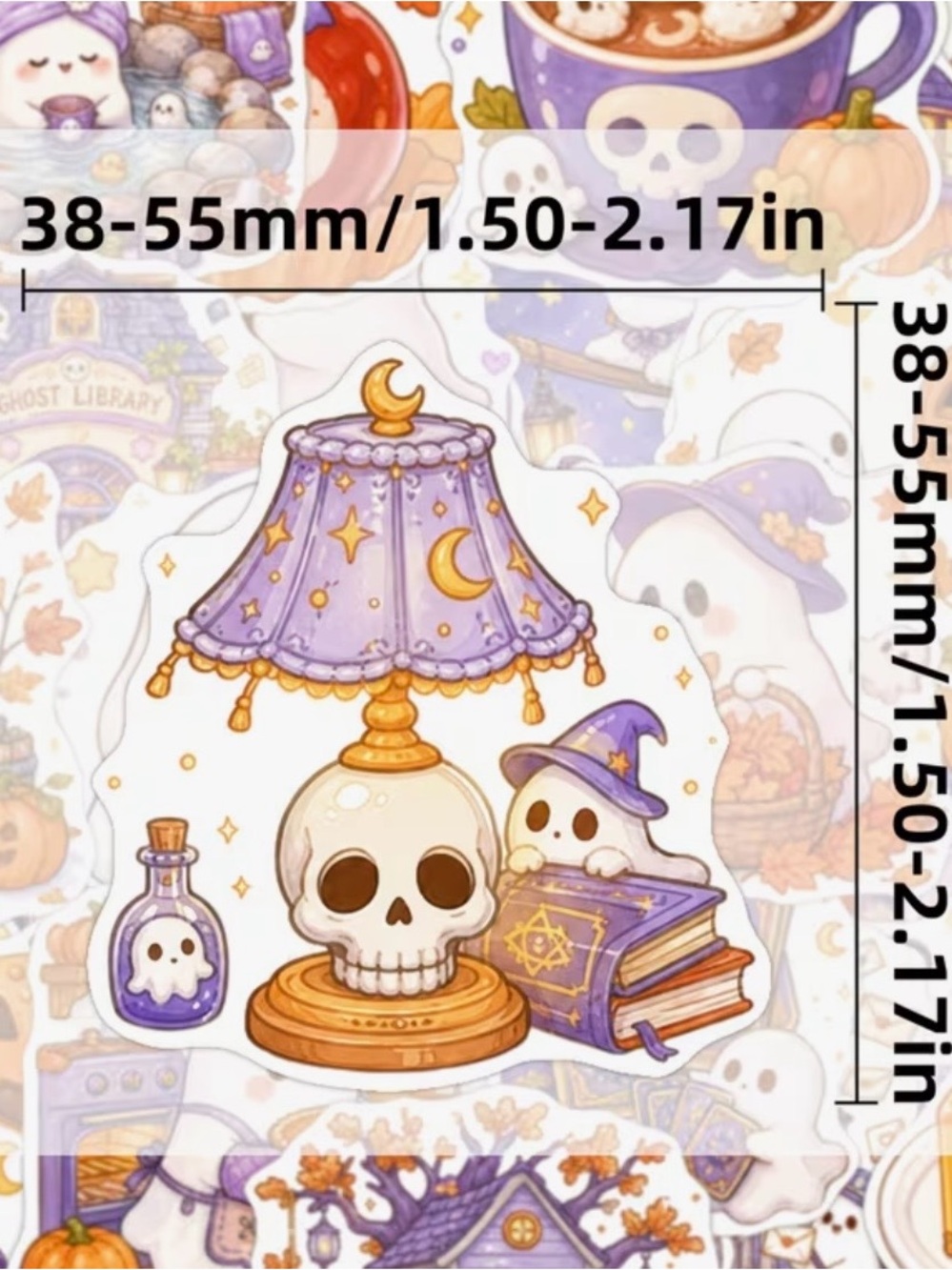 50 Halloween Cute Ghost Stickers Purple Orange Reading Baking Cleaning Desserts - Picture 8 of 16